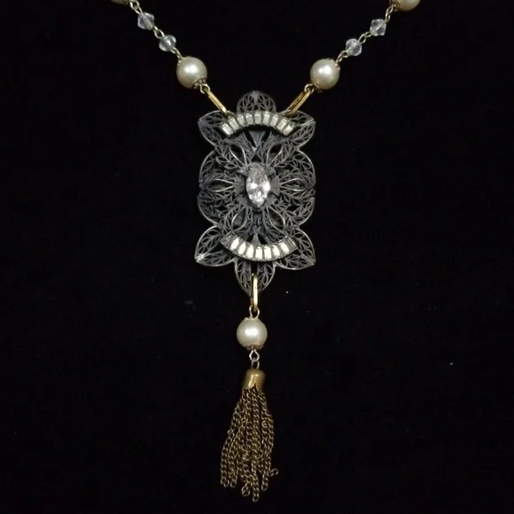 Repurposed Vintage Necklace 1920s Art Deco Faux Pearl Hand Crafted - Picture 10 of 12